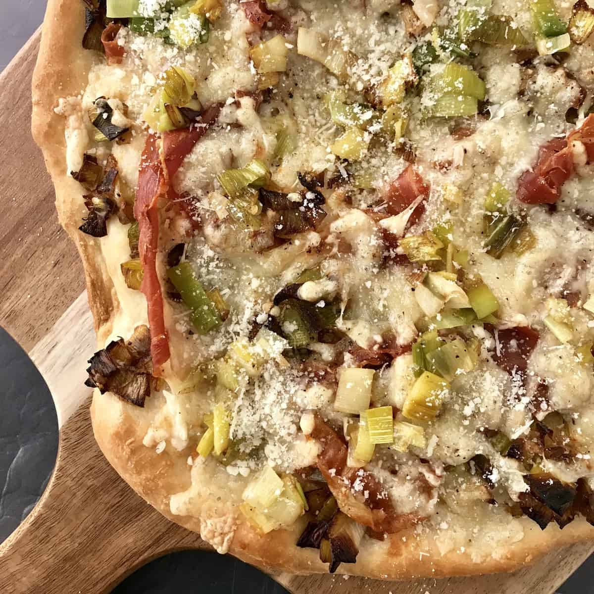 Prosciutto, Leek and Gruyere Pizza