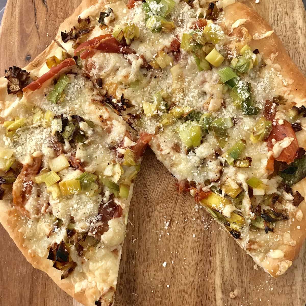 Prosciutto, Leek and Gruyere Pizza