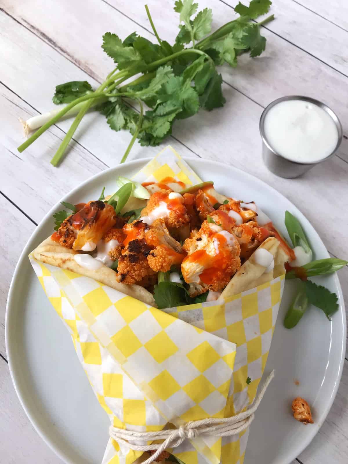 Buffalo Cauliflower Naan Wrap