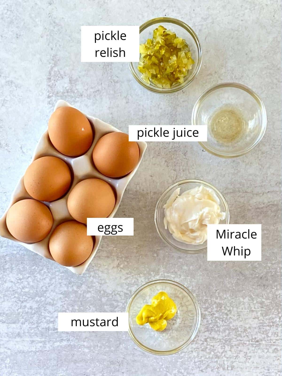 Ingredients for deviled eggs.