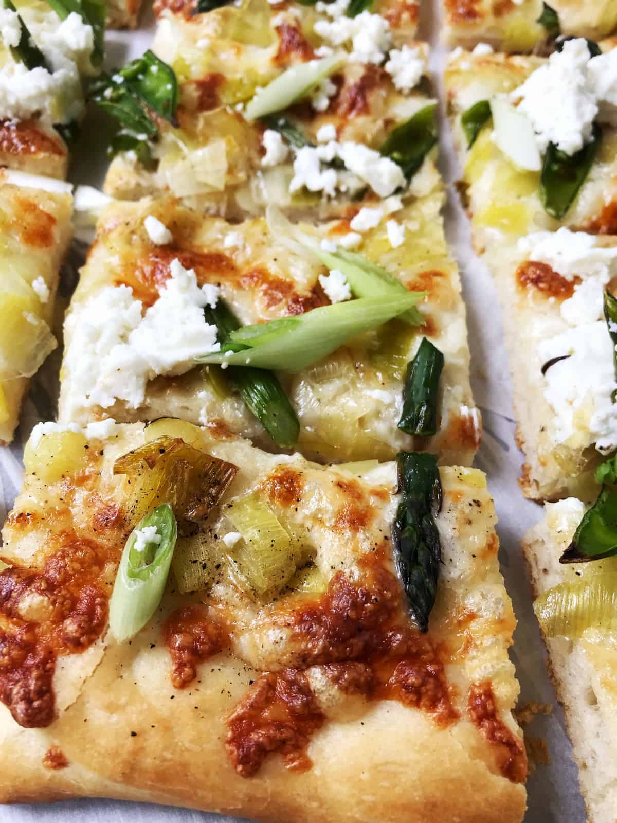 Spring Pizza with Asparagus, Leeks, and Sugar Snap Peas