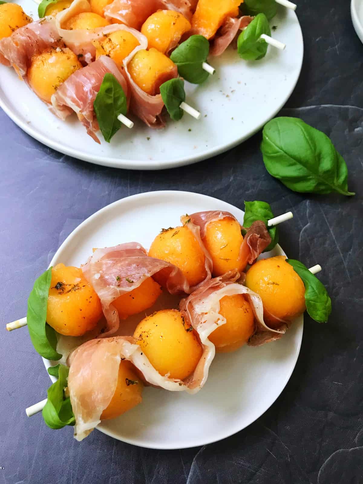 Prosciutto Melon Basil Skewers with Chili Lime Salt