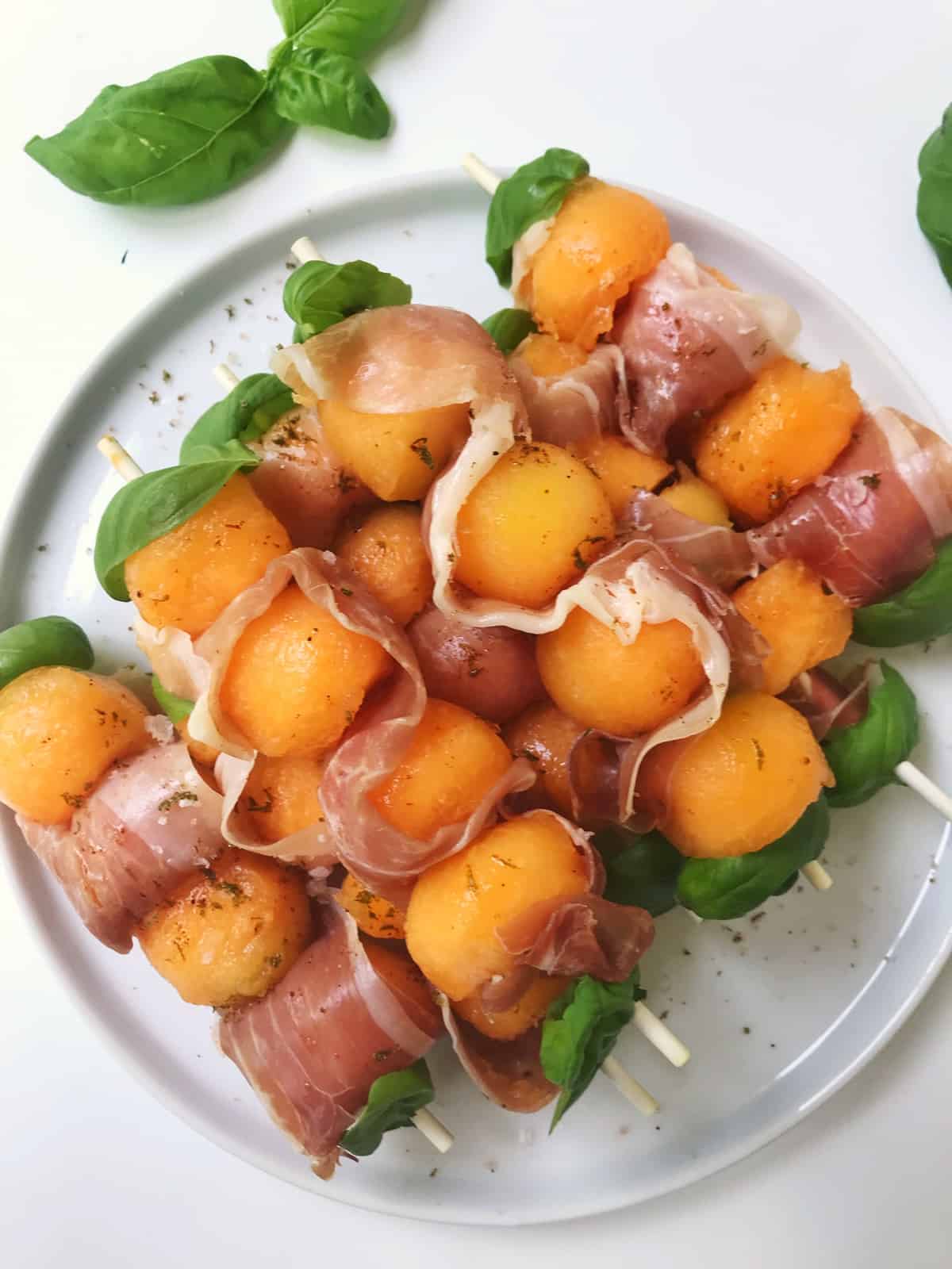 Prosciutto Melon Basil Skewers with Chili Lime Salt