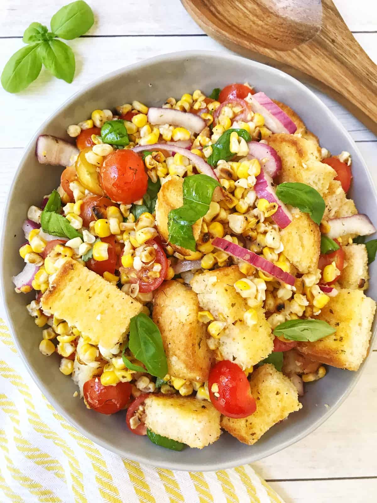 Corn Panzanella Salad with Garlic Toast Croutons