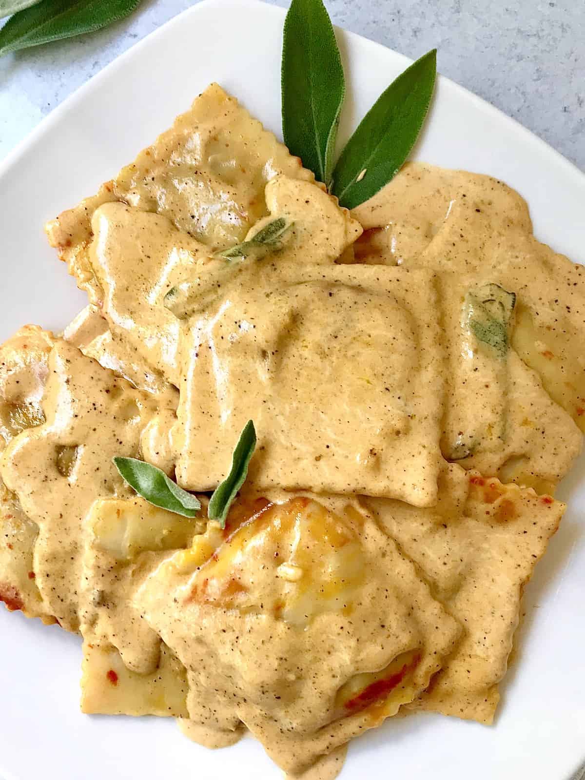 close up of plate of ravioli