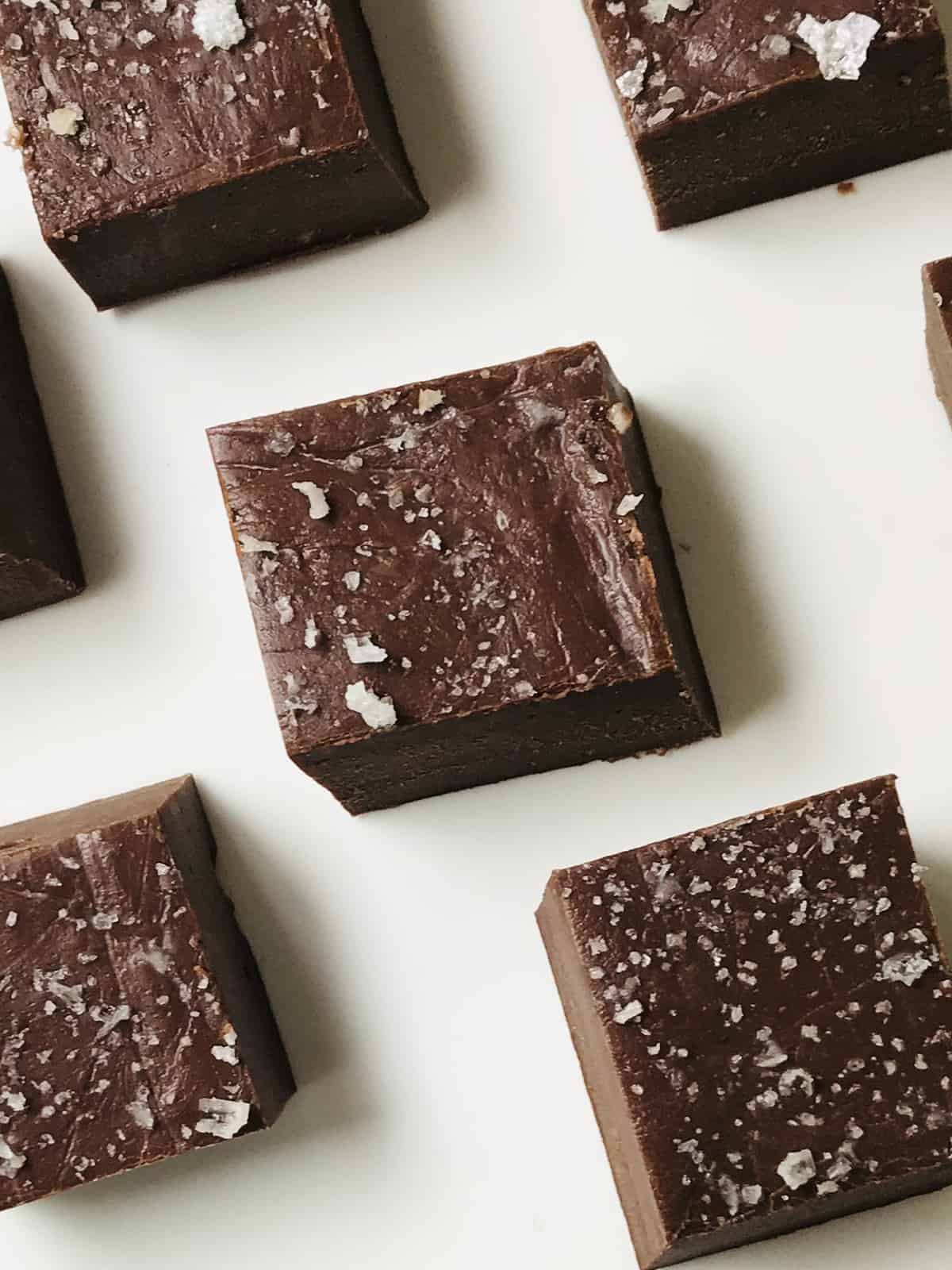 squares of fudge on a serving board