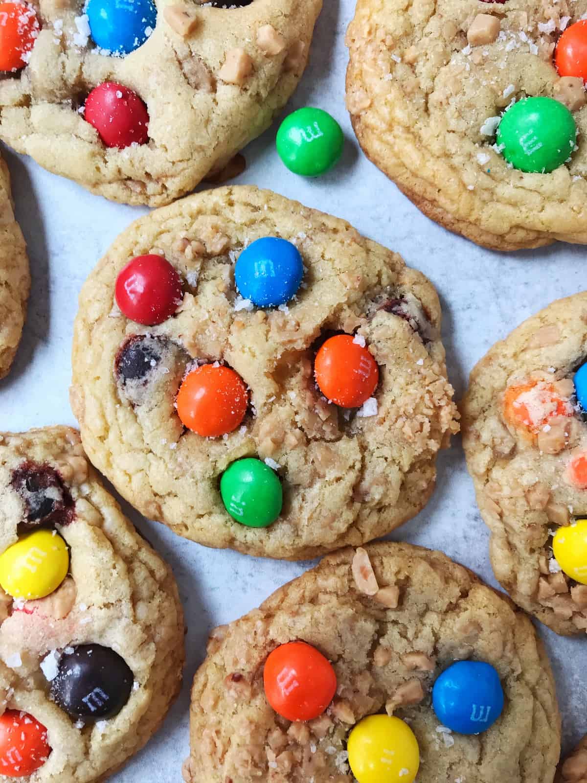 Salted Toffee Hazelnut Spread M&M Cookies