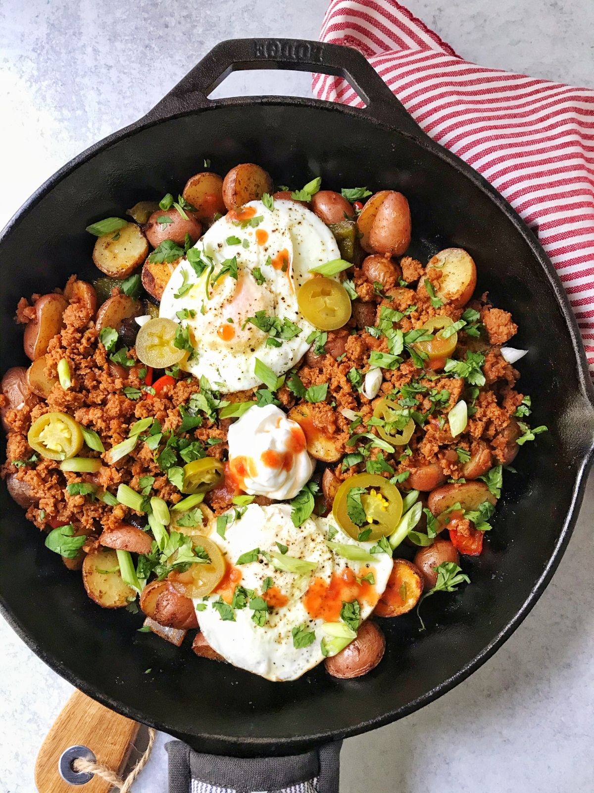 chorizo hash in cast iron skillet