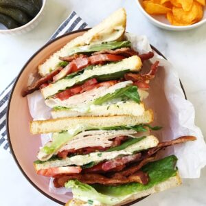 turkey club sandwich cut in half