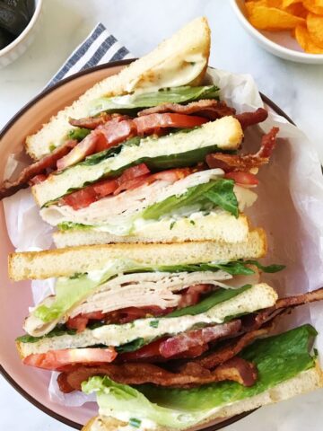 turkey club sandwich cut in half