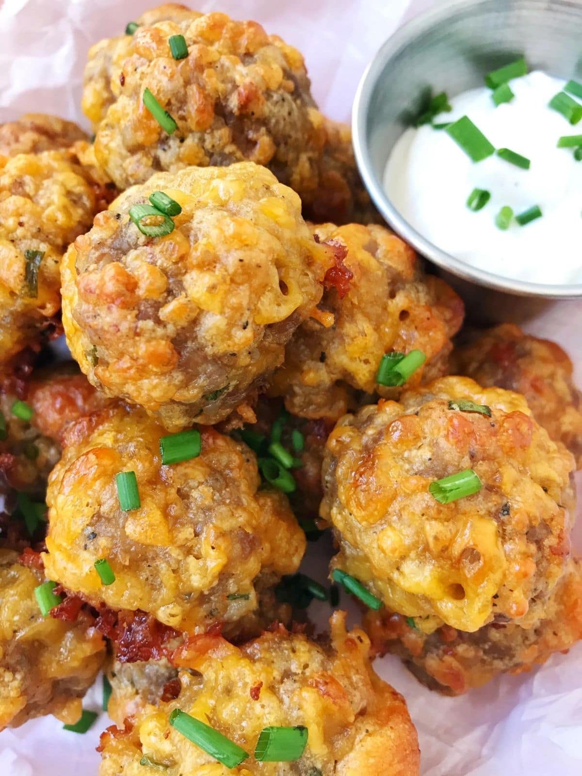sausage balls piled on a plate