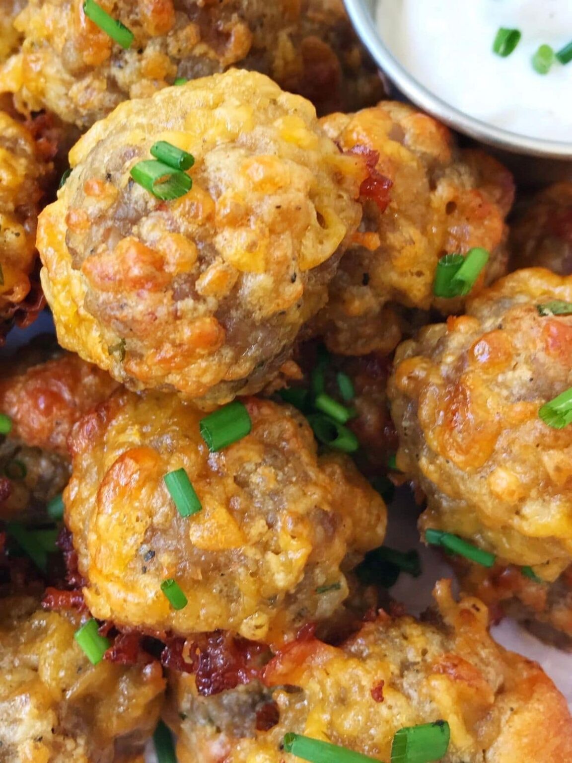 Spicy Sausage Cheese Balls with Horseradish Cream - My Casual Pantry