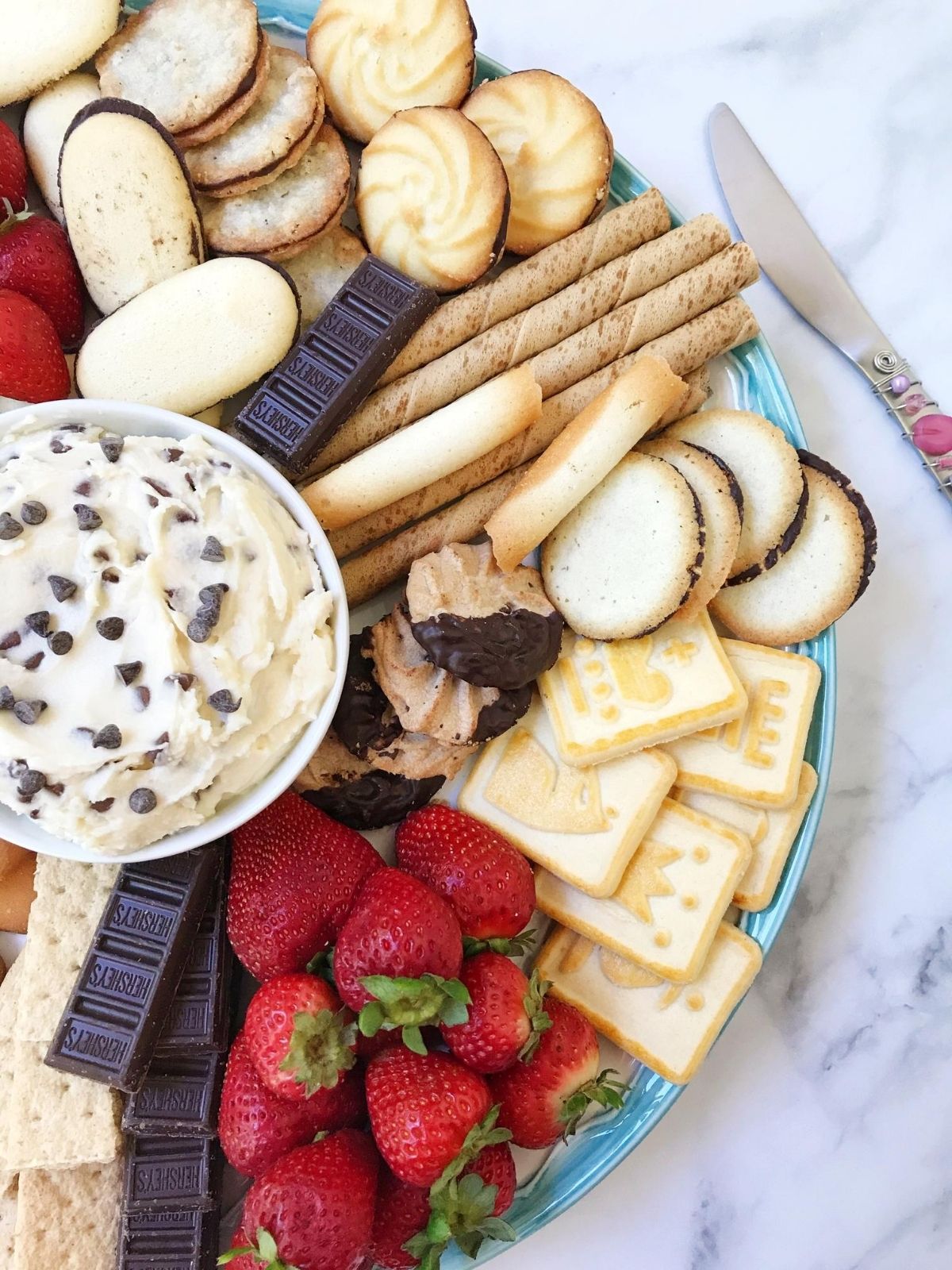 serving spreader with cookies and dip