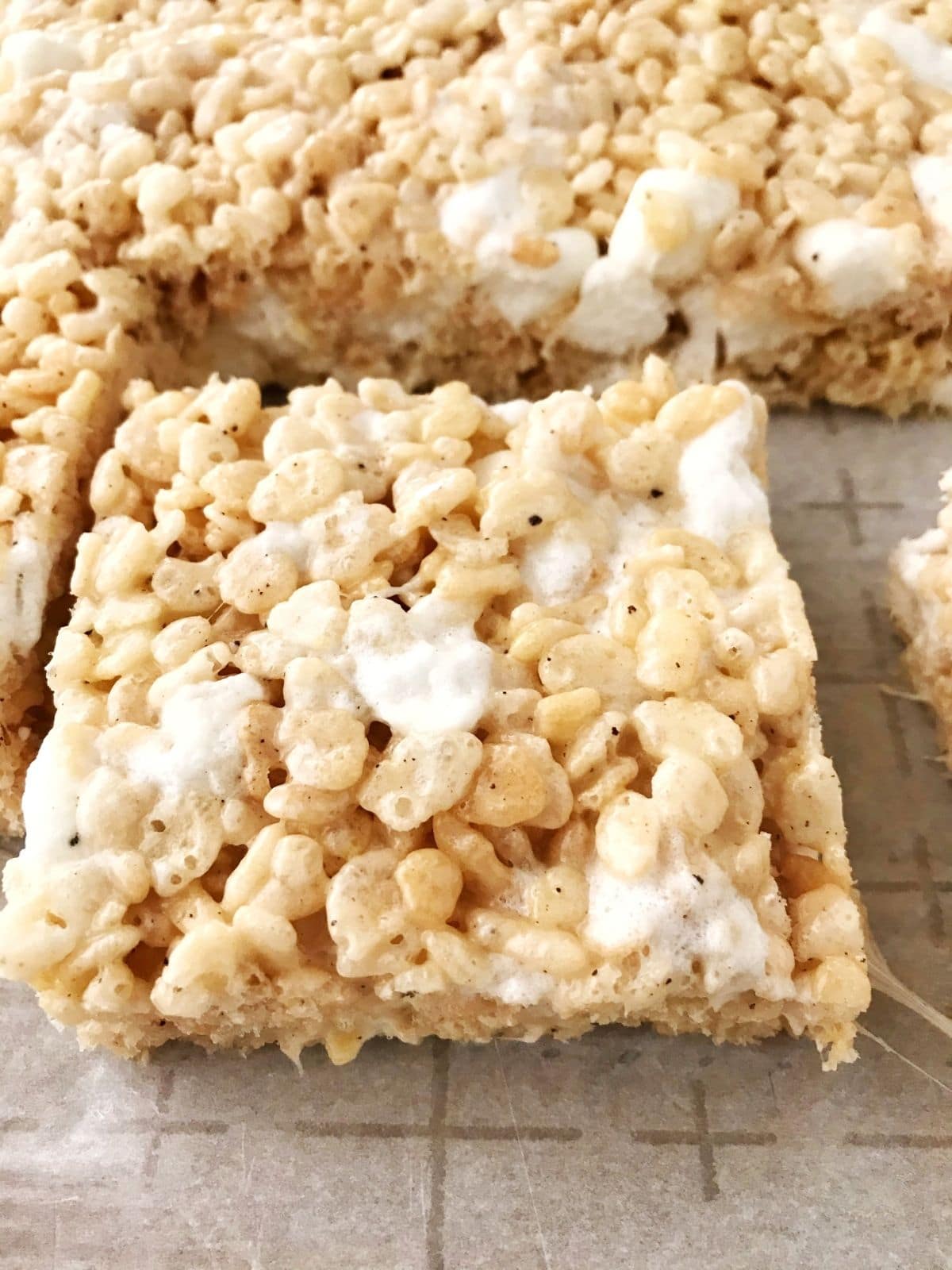 close up of marshmallow treat square