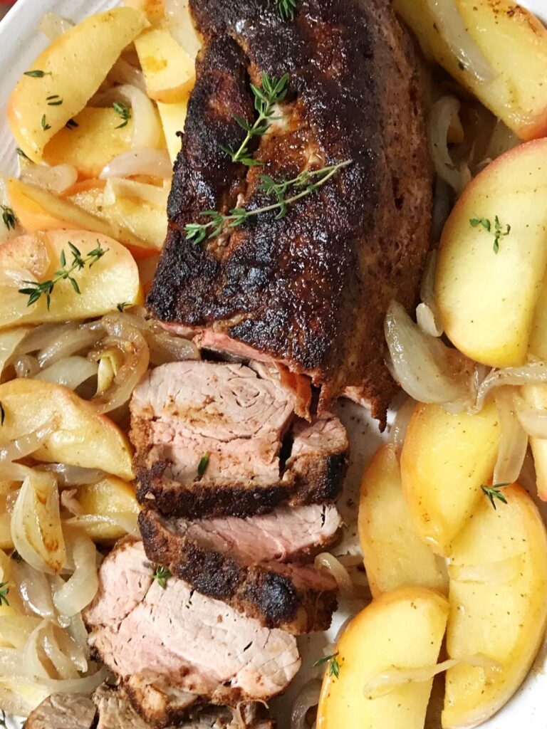 Spiced Pork Tenderloin with Caramelized Onions and Apples | My Casual ...