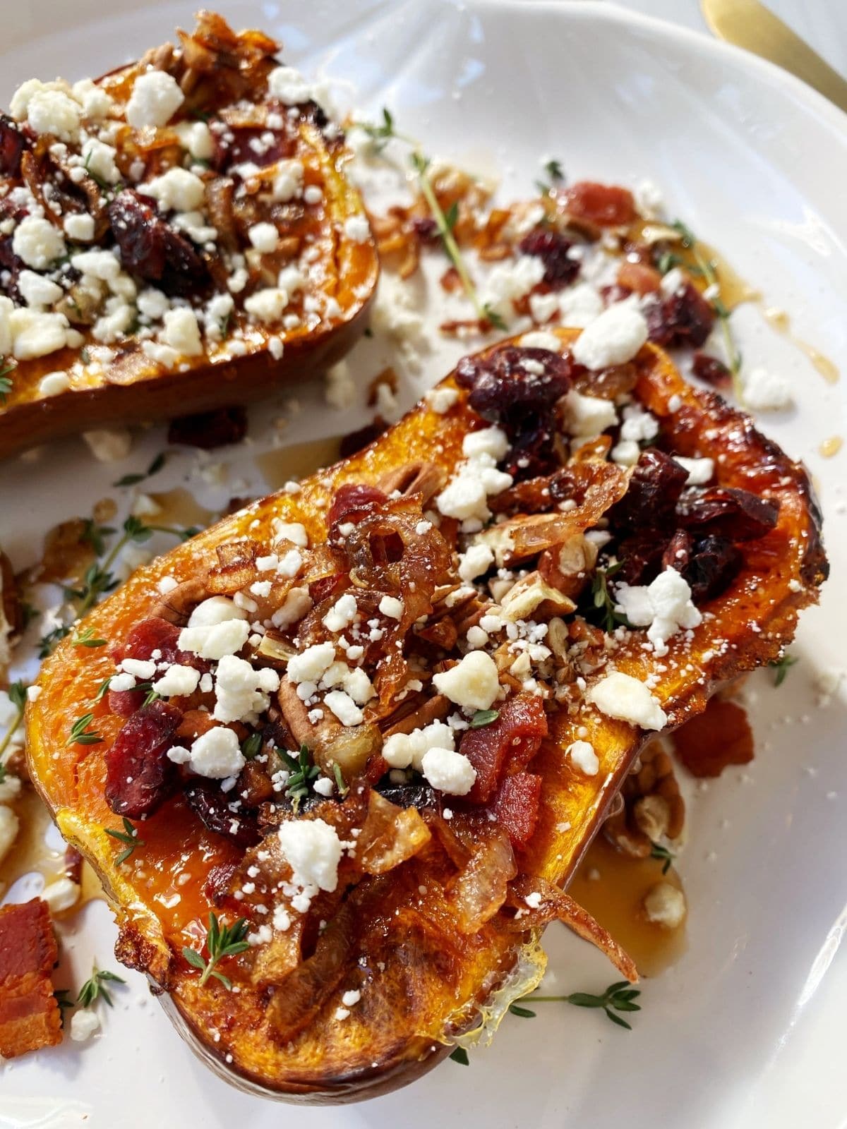 close up of stuffed squash on plate