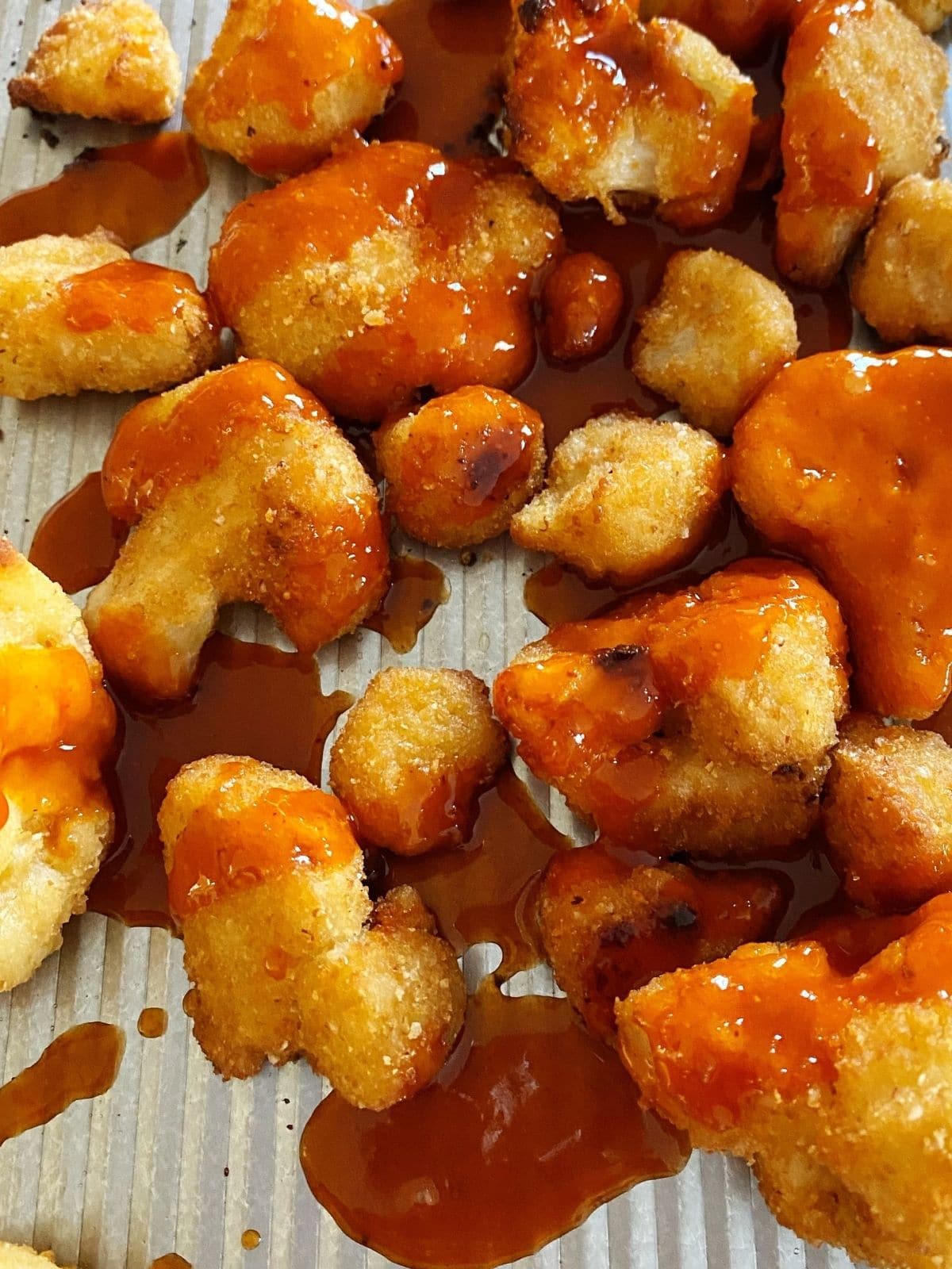 sheet pan of buffalo cauliflower