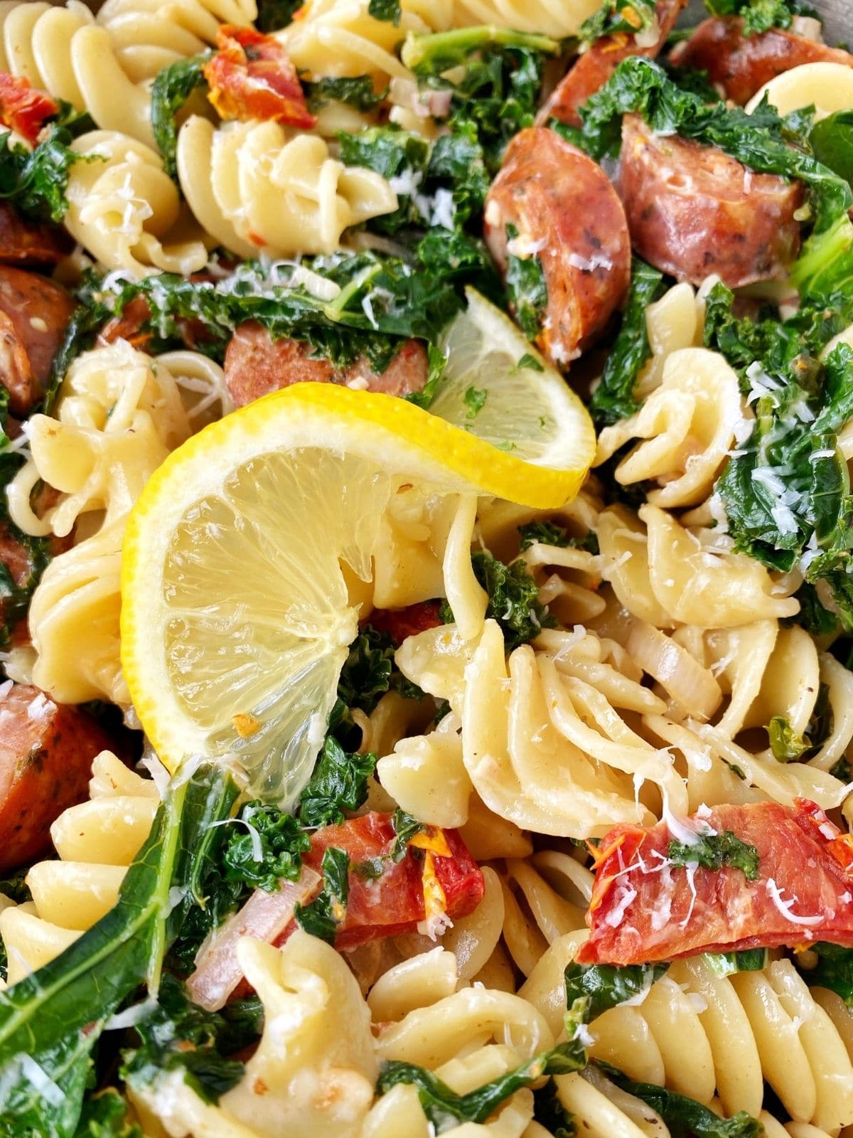 close up of kale pasta