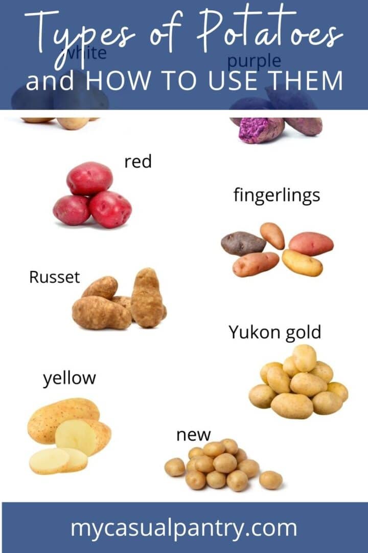 various types of potatoes labelled.