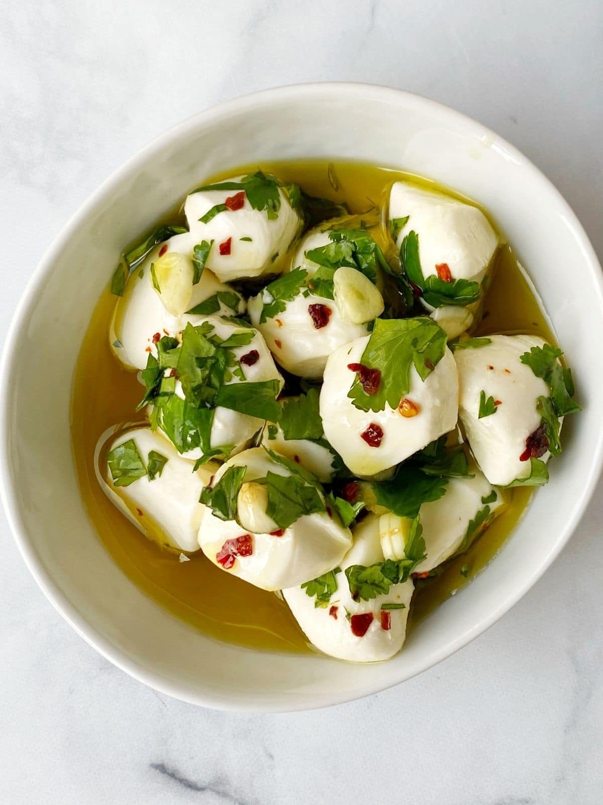 bowl of marinated mozzarella