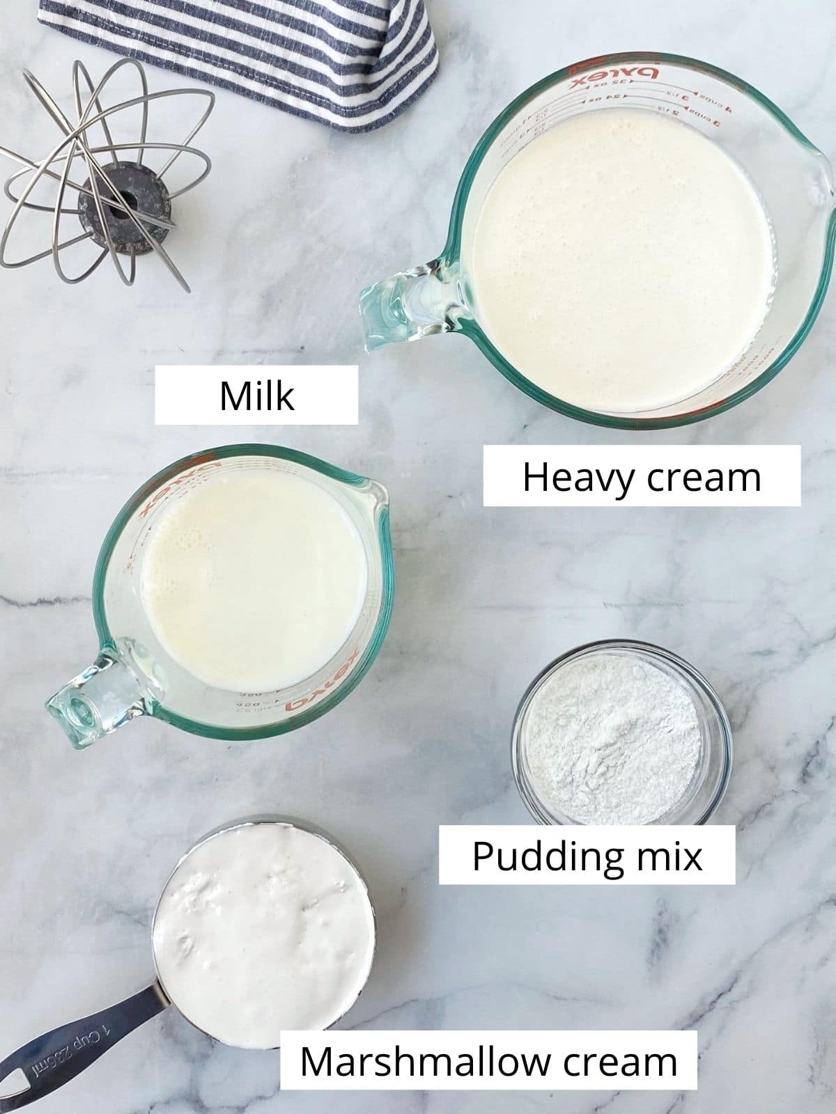 filling ingredients - cream, milk, pudding mix, marshmallow cream
