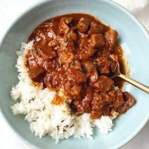 bowl of stew with rice