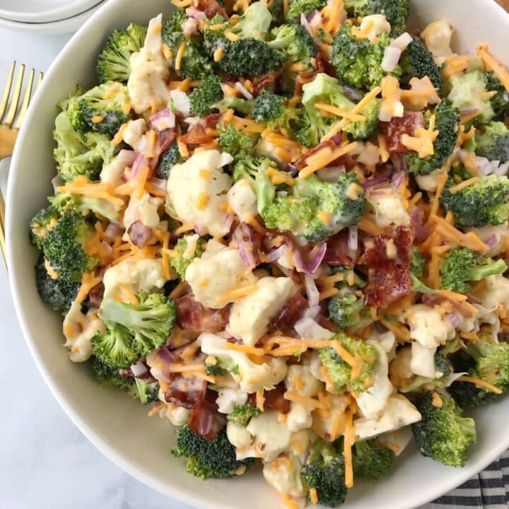 Large serving bowl of salad.