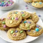close up of cookies on a white plate