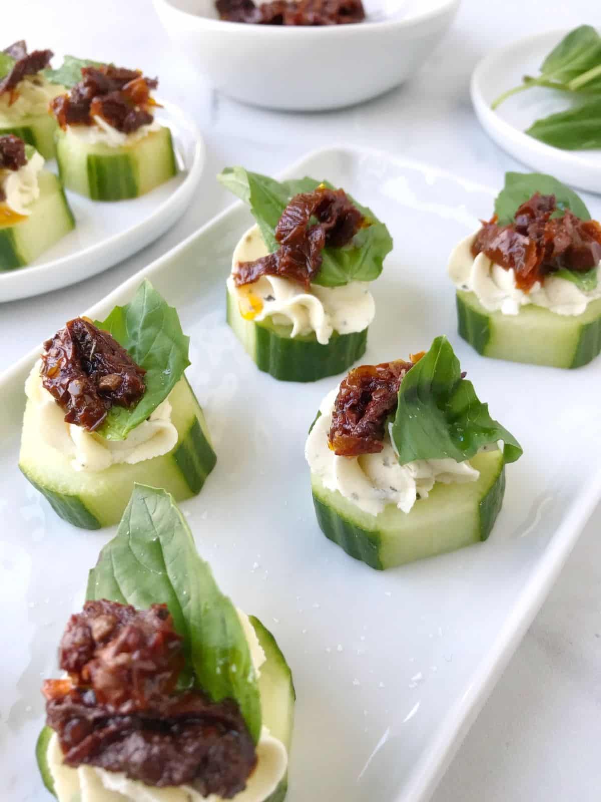 side view of canapes on a plate