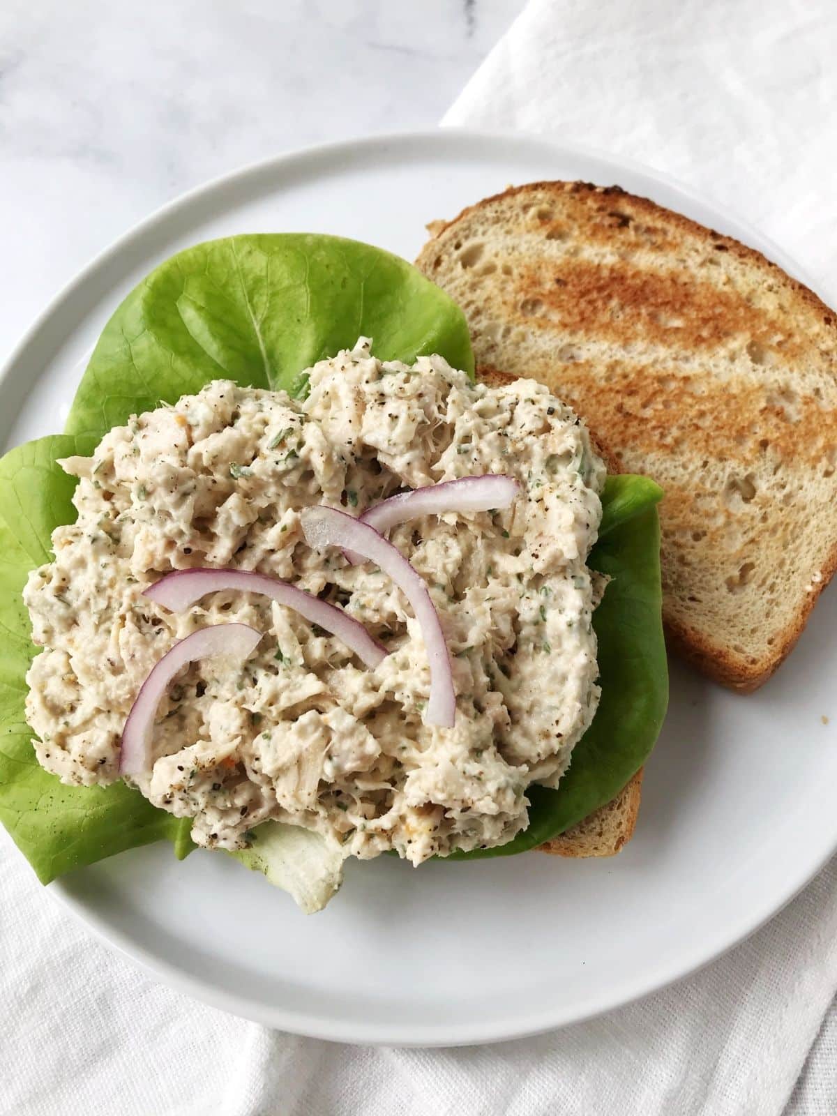 open-faced tuna salad on toast