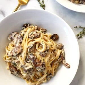 bowl of pasta with mushrooms