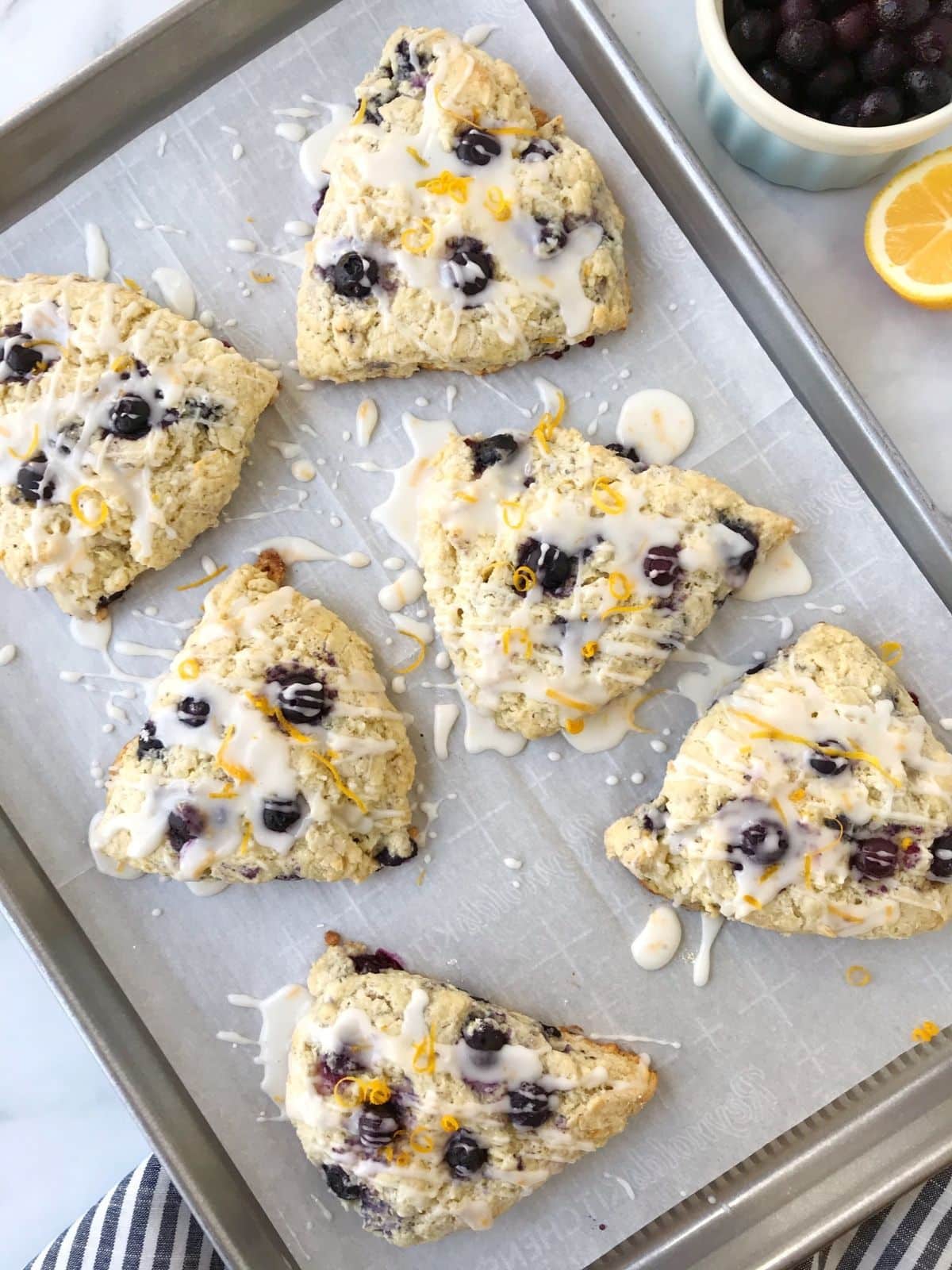 glazed scones on a sheet pan