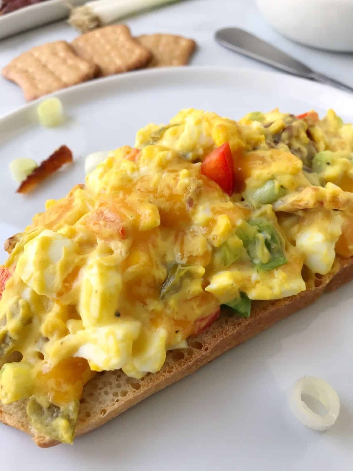 close up of egg salad on toast