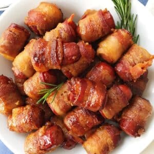 plate of bacon wrapped sausage