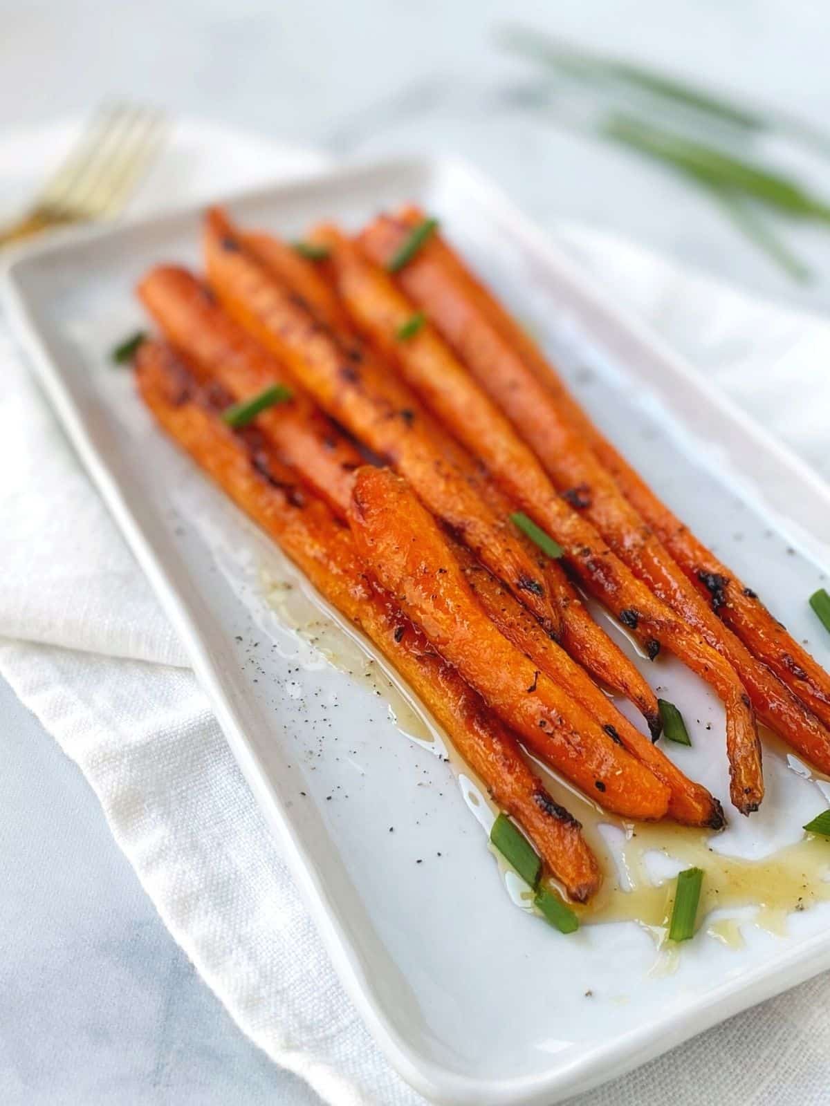 side view of roasted carrots