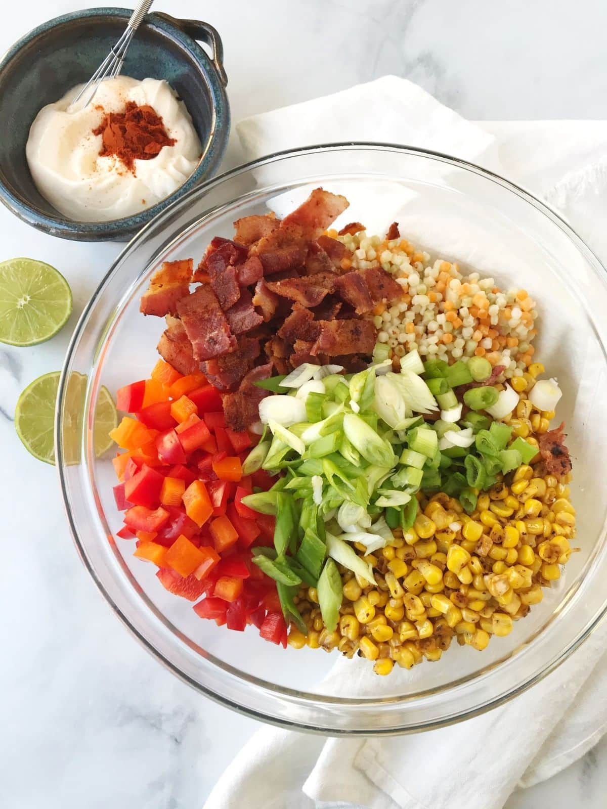 bowl of ingredients grouped together before mixing