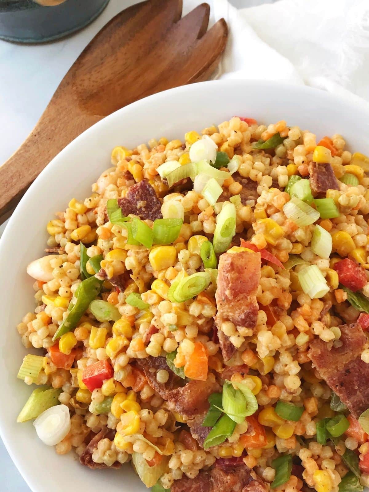 serving bowl of couscous salad