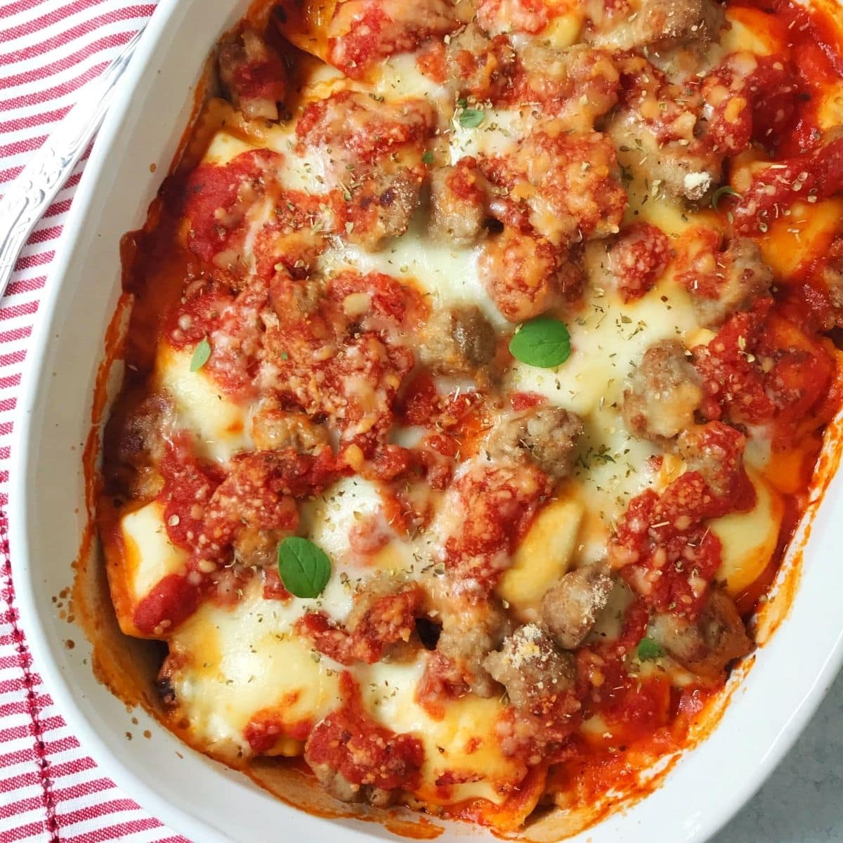 close up of raviioli in casserole dish