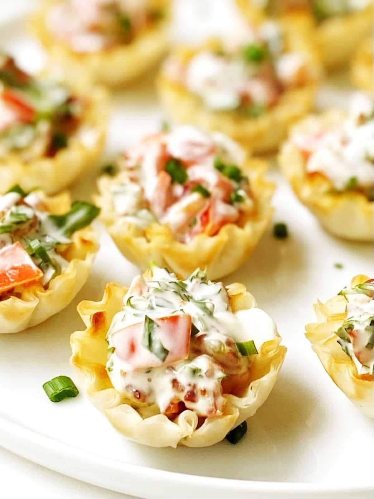 close up of BLT cups on a serving plate