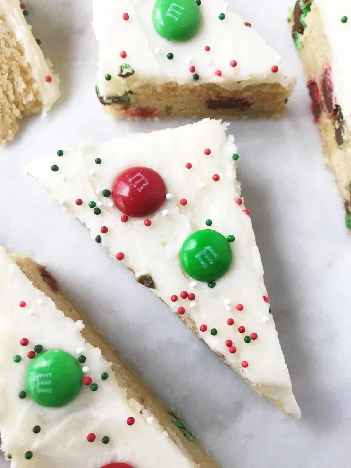 close up of cookie bar on serving platter