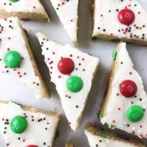 triangular sliced bars decorated with M&M's