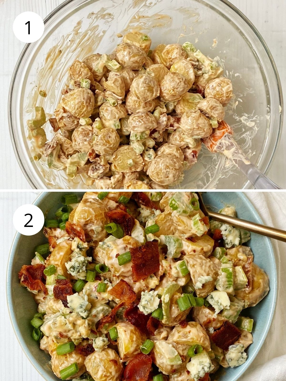 buffalo potato salad mixed together and garnished.