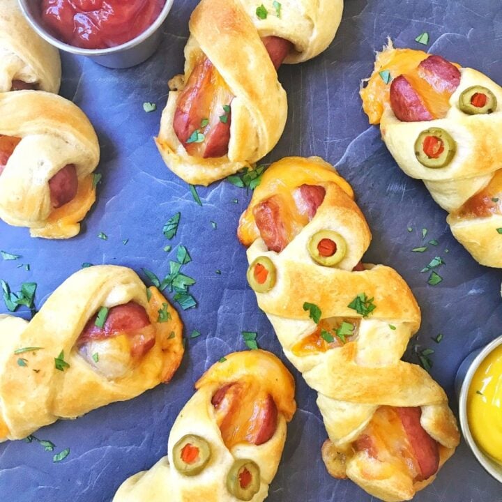 Cheese-stuffed brats wrapped in dough.