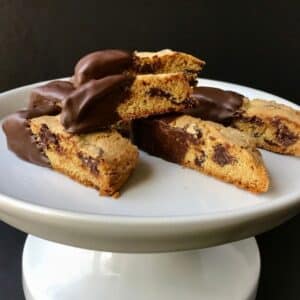 chocolate chip biscotti on a platter.