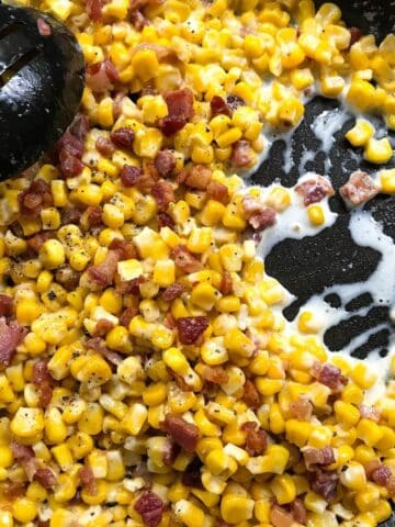 skillet of corn and pancetta.
