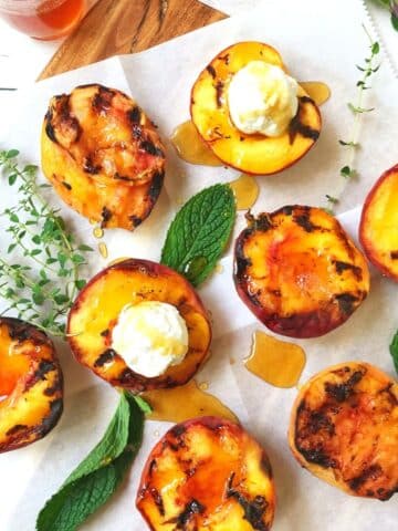 grilled peaches with honey and goat cheese.