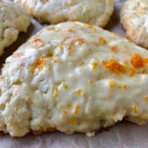 close up of orange scones.