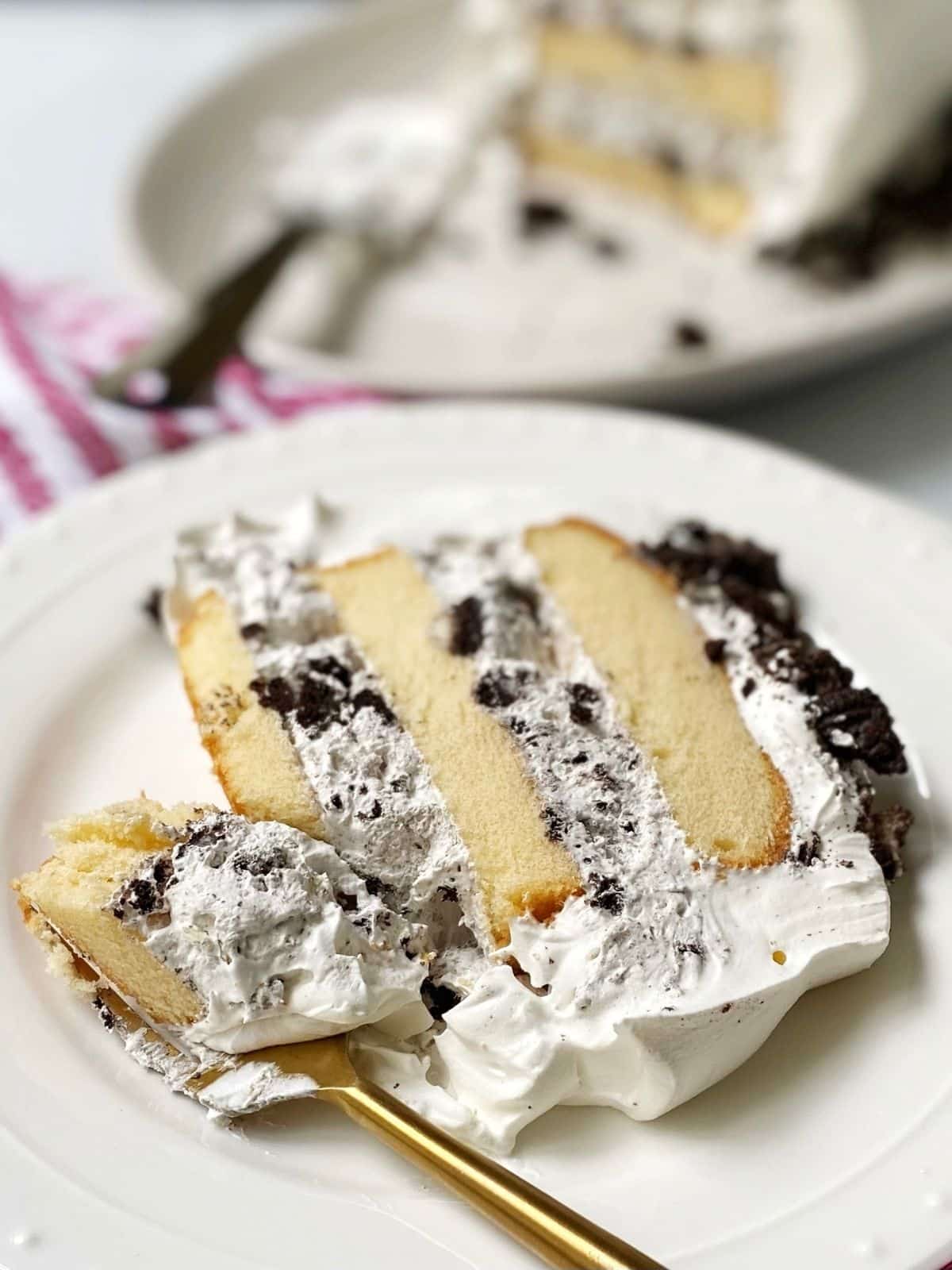 Oreo cake sliced on a plate