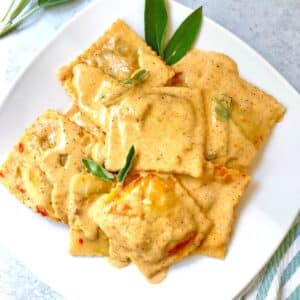 plate of pumpkin ravioli.