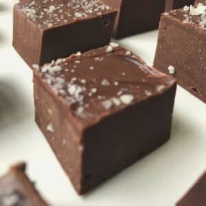 close up of fudge on a plate.